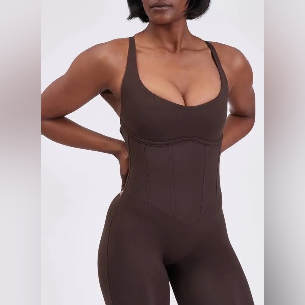 BuffBunny Corset Bodysuit in Cold Brew (Small)